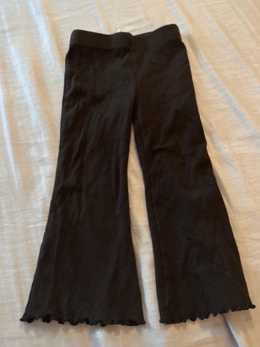 Black Ribbed Flare Pants - Kids